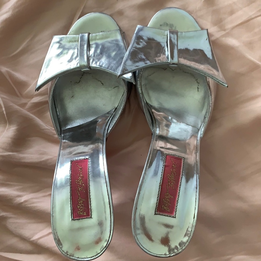 Betsy Johnson silver heels with bow